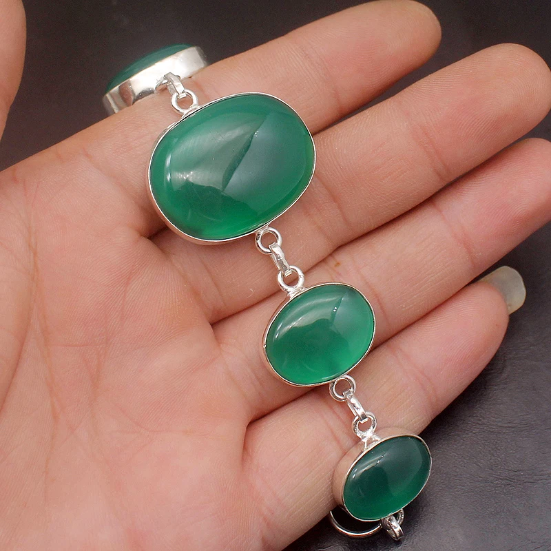 

Amazing Special Pure GreenAgate Silver Color Bracelets 7.75 inch VC21