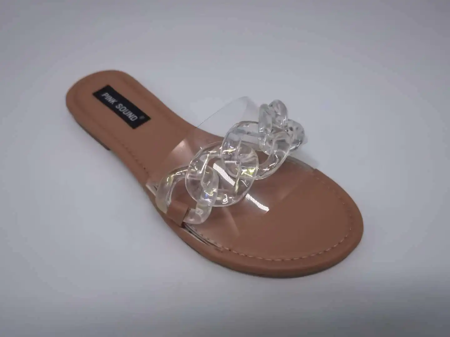 

Women Luxury Slippers Women Transparent Pvc Mix Colors Chain Flat Rubber Sole Outdoor Trend Fashion Design Slides Shoes Ladies