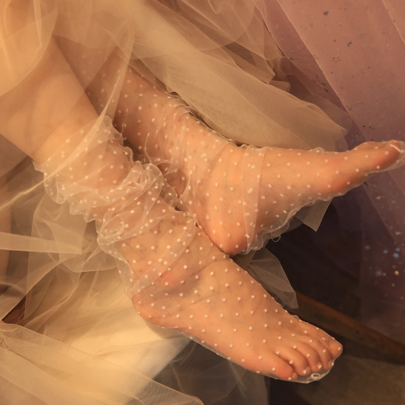 

1pair Sexy Dot Lace Socks Women Transparent Mesh Ankle Socks Ladies Ultra-Thin Princess Tulle Socks Female Meias