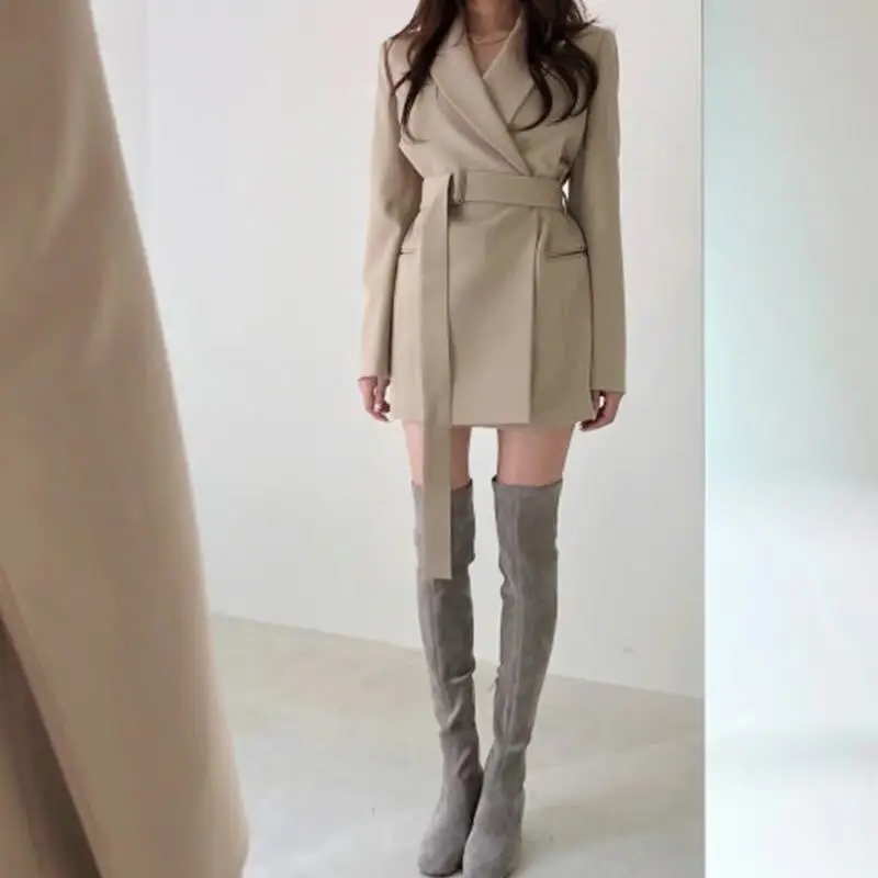 Винтажный шикарный тонкий с поясом блейзеры женские корейские пояса костюм