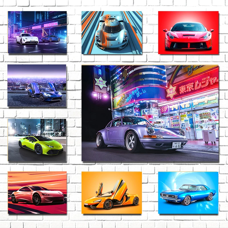 Постер с изображением ночного города и дома на закате 80-х годов | Дом сад