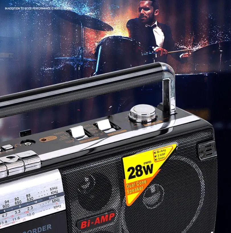 28W Power 220V Retro Tape Recorder Cassette Player Outdoor Speaker AM FM SW 4 Bands DSP Radio USB SD Mp3 Records Players | Электроника