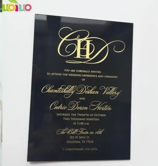 black card gold foil black acrylic card with gold foil letters free name logo - Цвет: black card gold foil