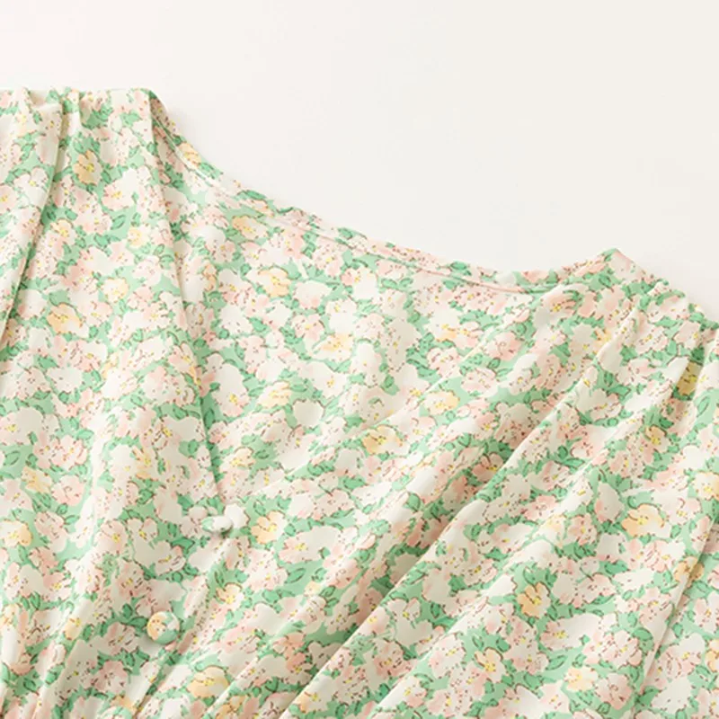 

Women Summer Casual Chiffon Dress New Arrival 2021 Fashion Korean Style V-neck Floral Print Ladies Elegant A-line Dresses W466