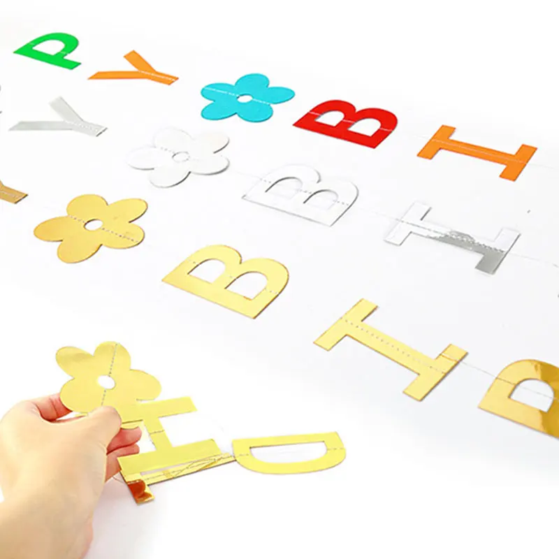 1 шт. DIY золотые серебряные цветные бумажные флаги с надписью Happy Birthday гирлянда