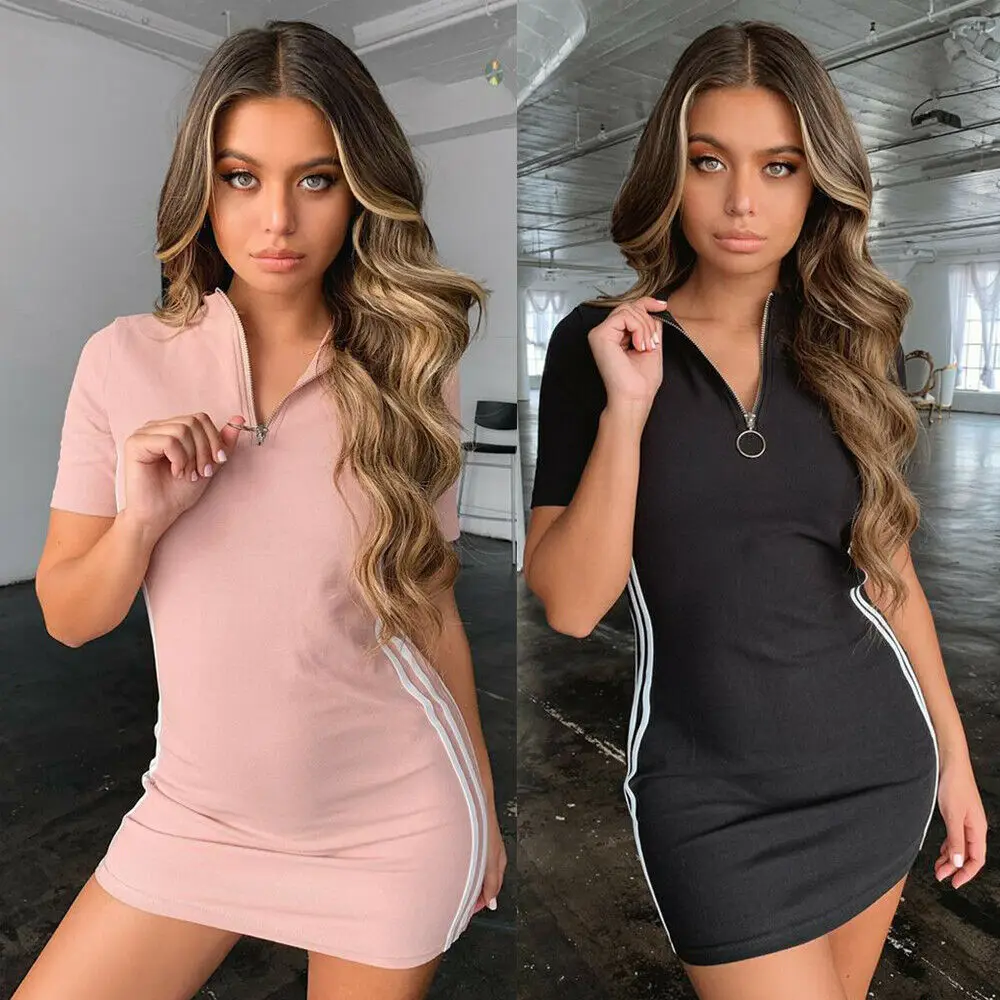 Модное женское облегающее платье-рубашка на молнии с V-образным вырезом и