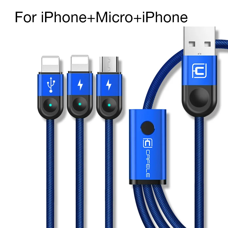Cafele 3 в 1 USB кабель для iPhone Micro usb type C кабель светодиодный провод для быстрого заряда для huawei Xiaomi samsung Синхронизация данных - Цвет: Blue 1
