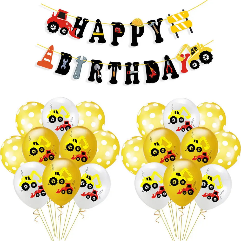 

10Pcs Excavator Latex Balloons Cake Topper Construction Vehicle Confetti Balloon Car Theme Baby Shower Birthday Party Decoration
