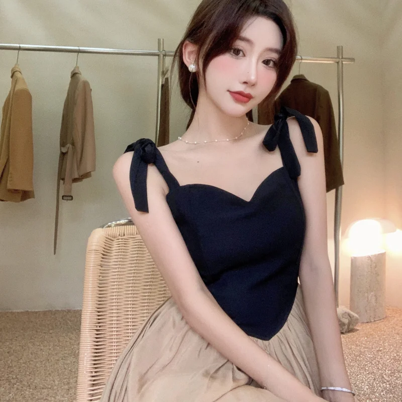 

Spaghetti Strap Dress Women Bandage V-Neck 2021 Summer New French Style Vintage Patchwork Contrast Dresses Party Fashion