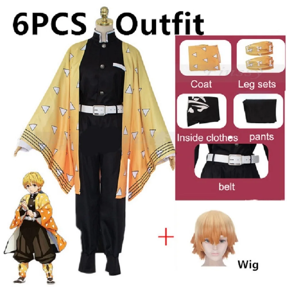 

Adult and Kids Anime Demon Slayer Cosplay Costume Agatsuma Zenitsu Kimetsu no Yaiba Cosplay Costume Men Kimono Yellow Uniform