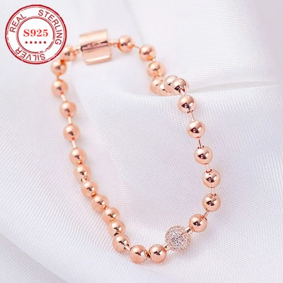 

Pan's Basic Chain Explosion Style Fashion Temperament Round Bead Chain Rose Gold Beaded Pav Simple Bracelet Women