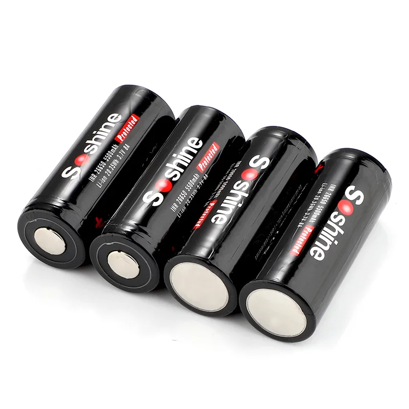 

4pcs/lot Soshine 26650 3.7V 5500mAh Protected Rechargeable Li-ion Lithium Battery