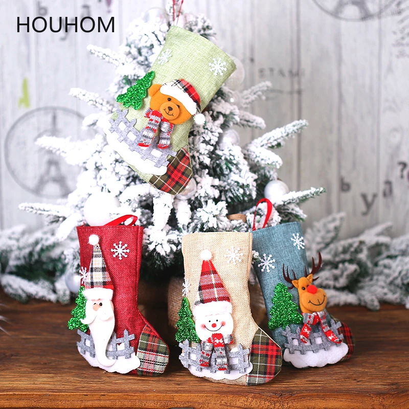 

Рождественский подарок на Новый год 2022, рождественские чулки, украшения для рождественской елки, мешок для конфет, рождественские украшени...