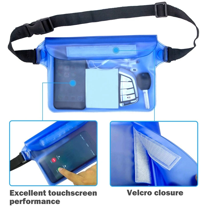 

Waterproof Pouch Bag Case With Adjustable Waist Strap For Beach Swim Boating Kayaking Hiking Protect Phone Camera Cash Passport