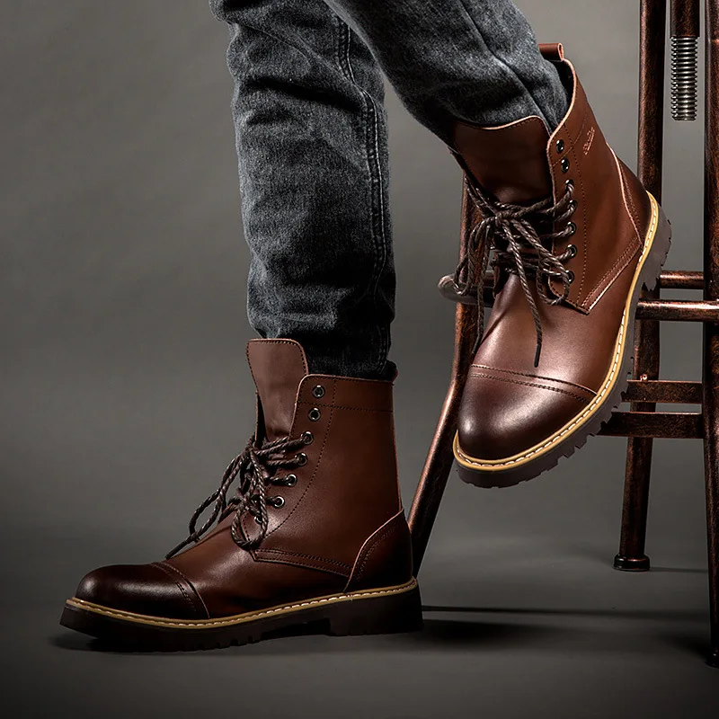 2019 г. новые зимние кожаные мужские ботинки в байкерском стиле с мехом и плюшем