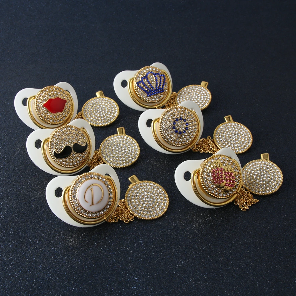 Роскошные Детские Bling соску со стразами белый жемчуг кристалл Ортодонтическая Соска Силиконовая пустышка для соски-пустышки с зажимом