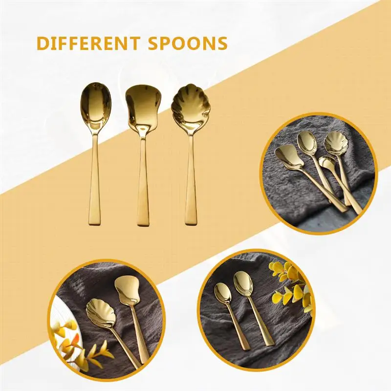 

3Pcs Coffee Spoon Stainless Steel Teaspoon Ice Cream Spoon Kitchen Gadget