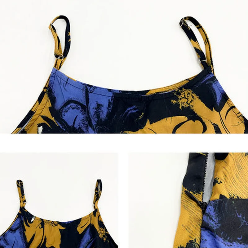 

Dresses Women Printing Spaghetti-strap Elegant Loose O-Neck Gentle Korean Version Stylish Summer Temperament Feminino Vestidos