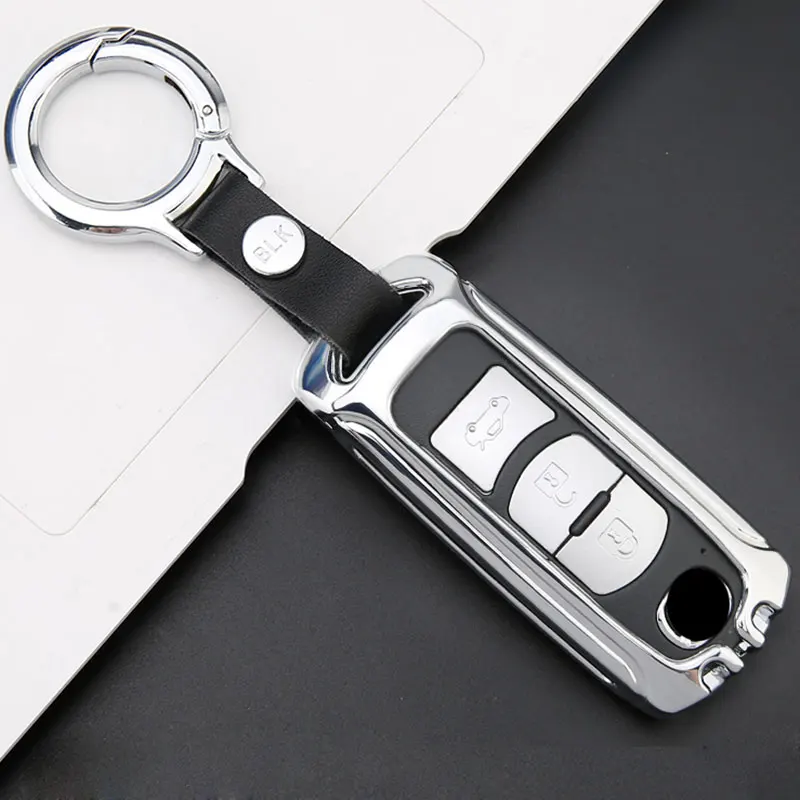 Silverround buckle Цинковый сплав кожаный чехол для ключей чехол Mazda 6 Mazda 3 2 Axela Atenza CX-5 CX5 CX-7 CX-9 - Название цвета: Silverround buckle