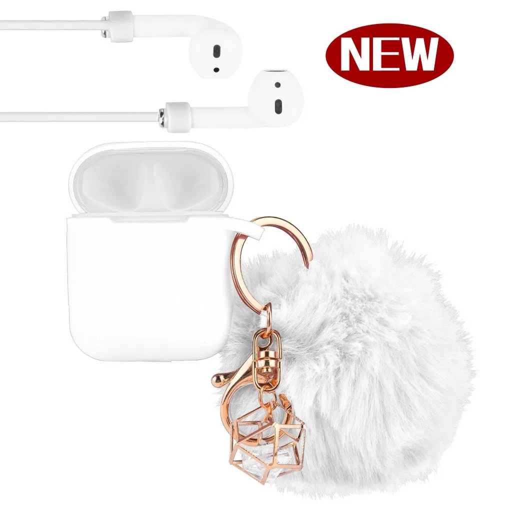 Беспроводной чехол для наушников Airpods 2 и 1 зарядный силиконовый защитный чехол и брелок с помпоном FW3