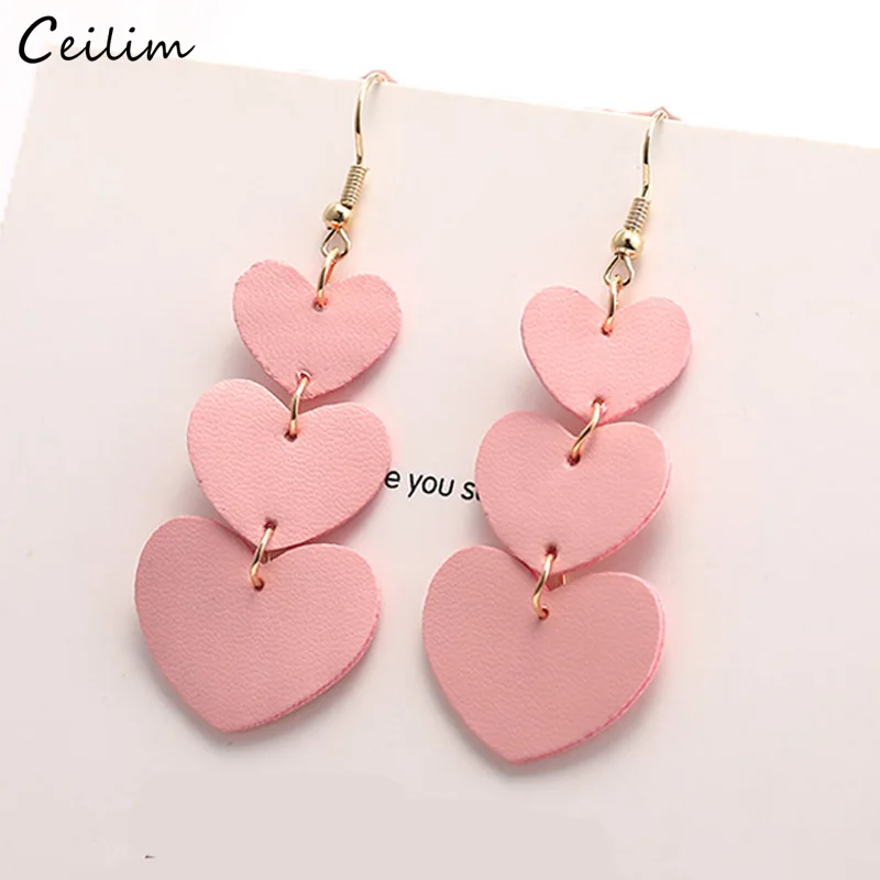 Классические Цветные Висячие серьги с сердечками милые красные черные розовые