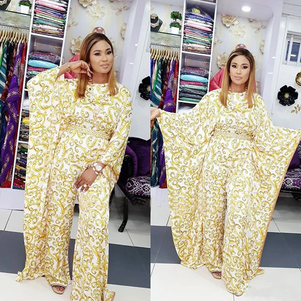 

2020 Muslim Fashion Jumpsuit For Women Long Batwing Sleeve Dashiki Pattern Print Female Rompers Plus Size African Clothes