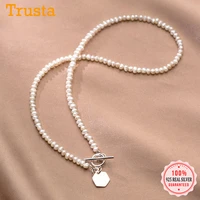 trustdavis luxury 925 sterling silver fashion freshwater pearl geometric hexagon necklace for women mothers day jewelry da2001