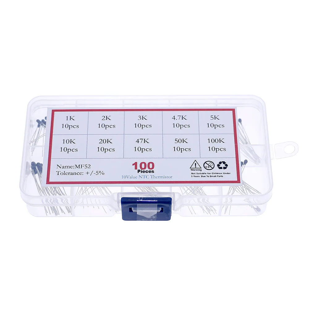 Комплект терморезисторов NTC 100 шт./коркор. 10 значений NTC-MF52AT набор резисторов 1K 2K 3K 4