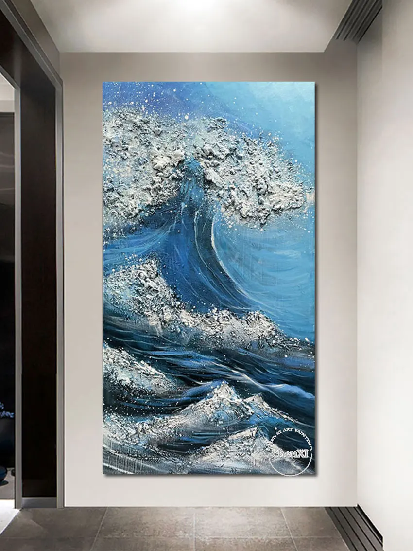 Морская живопись была покрыта волнами стильное настенное искусство холст
