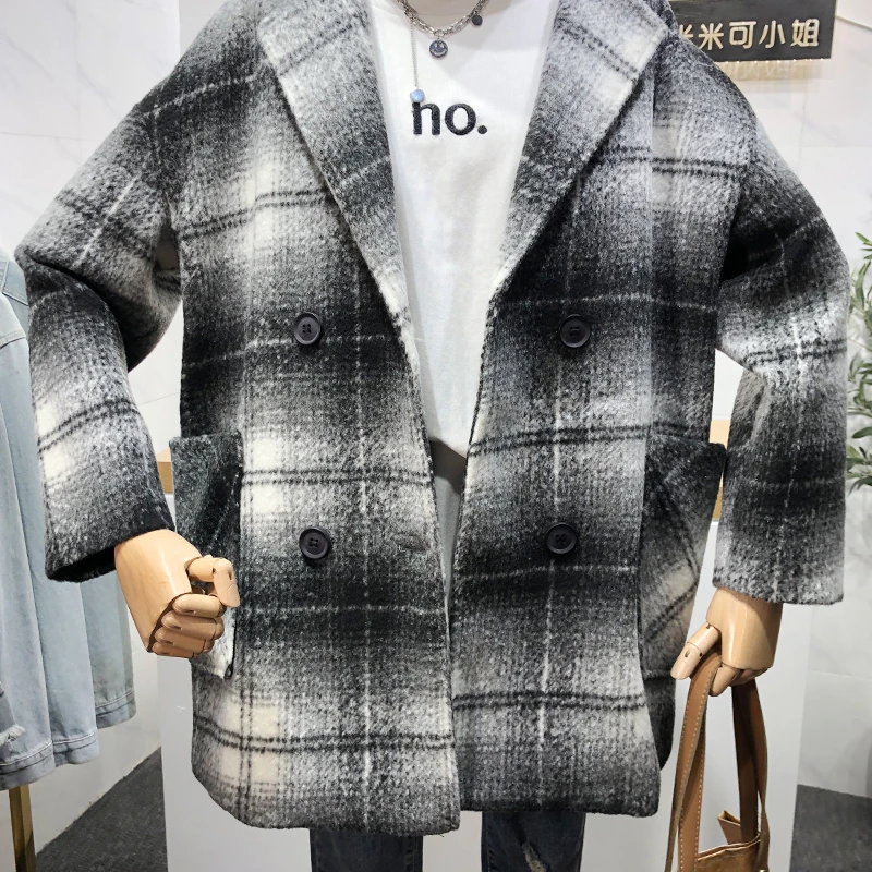

Korean Version of Retro Plaid Woolen Coat Women's 2021 Winter New Style Loose Lazy Plus Cotton Casual Double-breasted Jacket