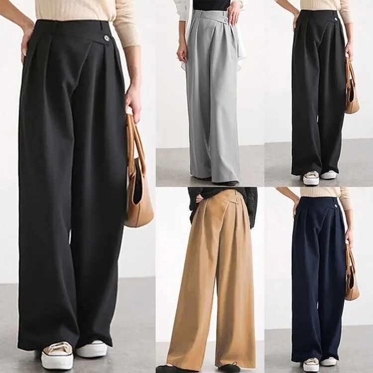 

Zoulv 2021 Spring and Autumn New Women's Trousers Solid Color Fashion Personality Irregular Belt Design Wild Thin Wide-leg Pants