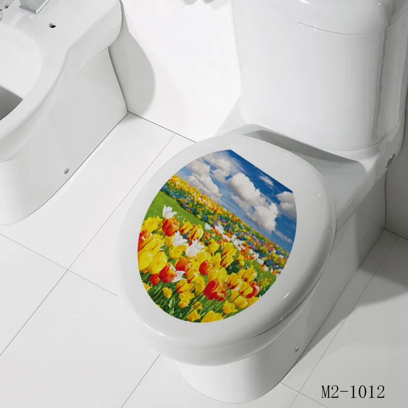 WC напольный унитаз крышка стикер туалетный табурет наклейка на комод домашний декор украшения для ванной комнаты 3D Печатный Цветок вид 32*39 см стикер - Цвет: 11