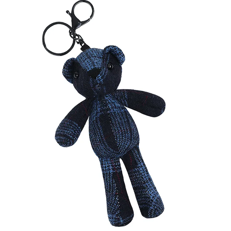 

Cute Black blue plaid bear plush doll key chain backpack decorated street popular logo pendant accessories key chain New 2020