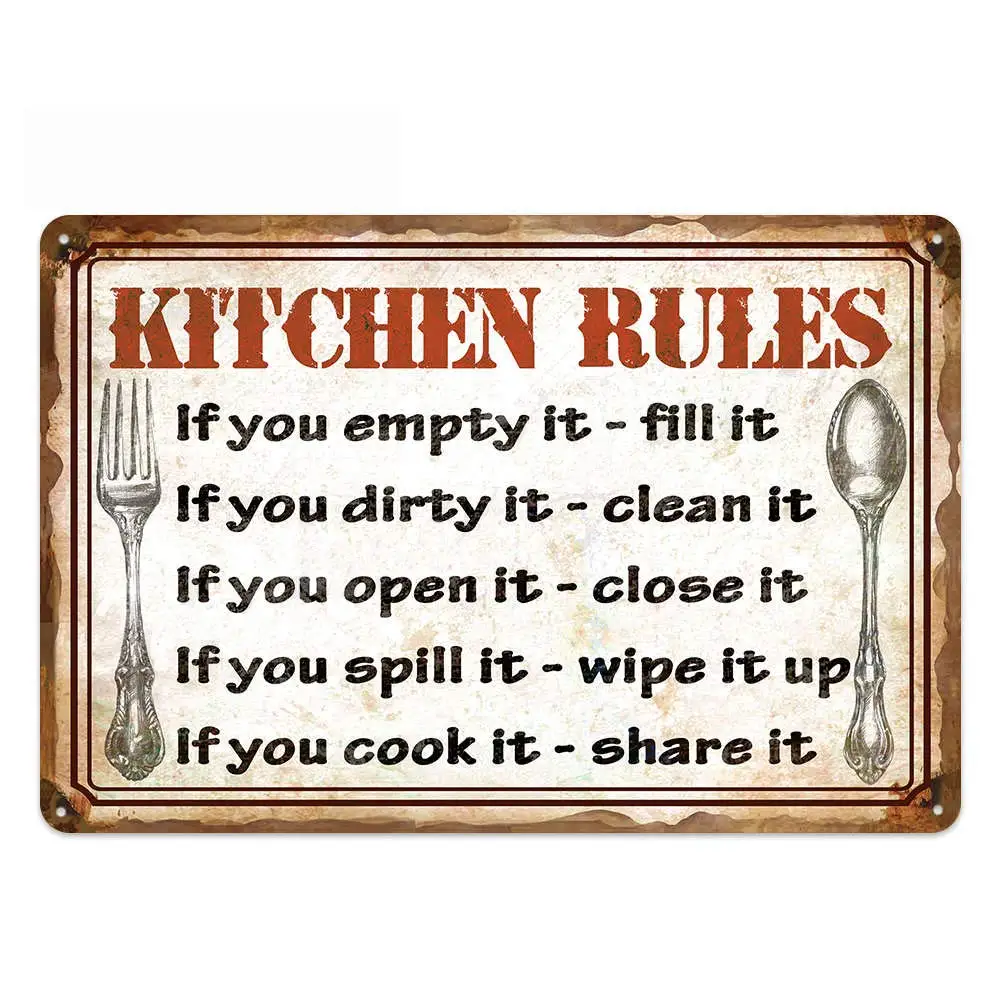 

Original Retro Design Kitchen Rules Tin Metal Wall Art Signs, Thick Tinplate Wall Decoration Print Poster for Kitchen…