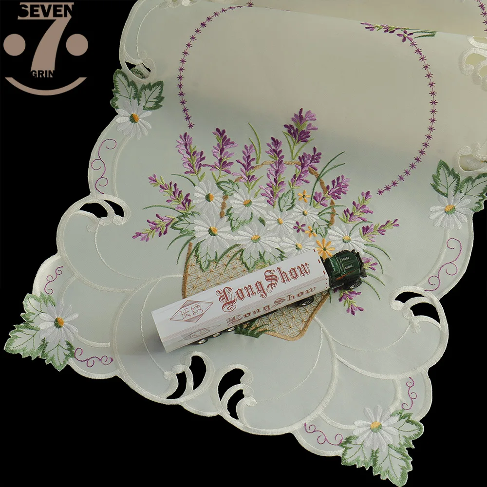 16x70 Inches Beige Colour Satin Fabric Lavender Embroidered Festival Wedding Party Decoration Table Runner | Дом и сад