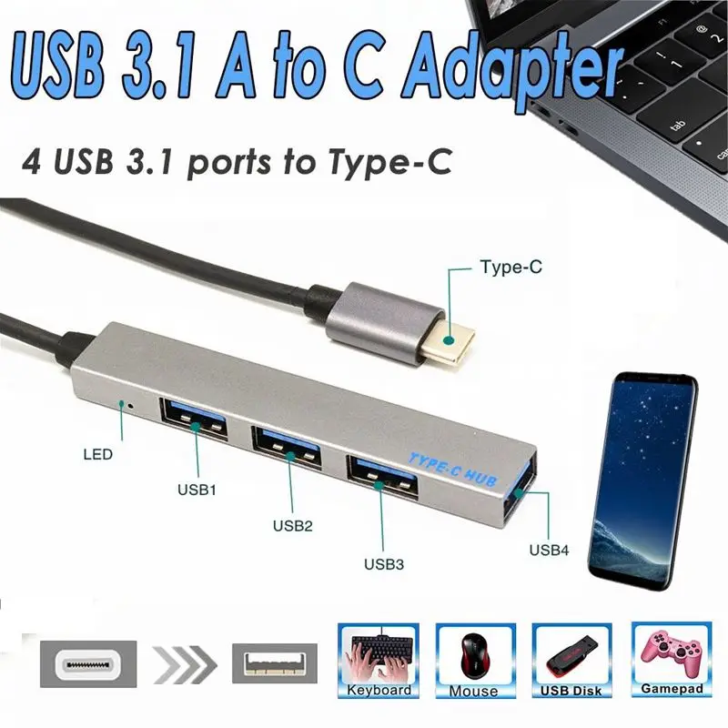 4 в 1 usb-хаб Тип-C USB-C адаптер с USB 3 Порты и разъёмы для Pro T-809A |