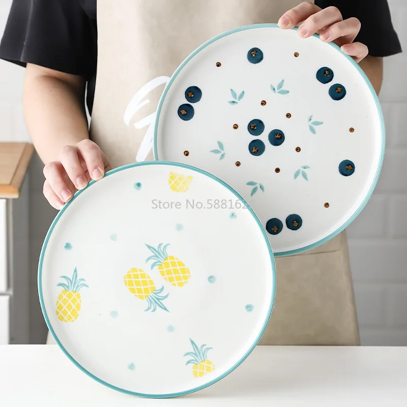

Japanese-style Hand-painted Ceramic Steak Western Plate 10 Inch Small Fresh Dessert Fruit Disc Tableware Creative Plate