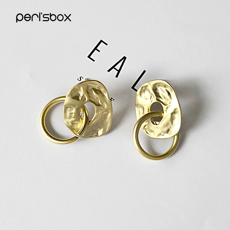 Peri'sBox, трендовые матовые золотые серьги-гвоздики с монетницей, стильные геометрические круглые серьги с двойным кругом, эффектные серьги для женщин