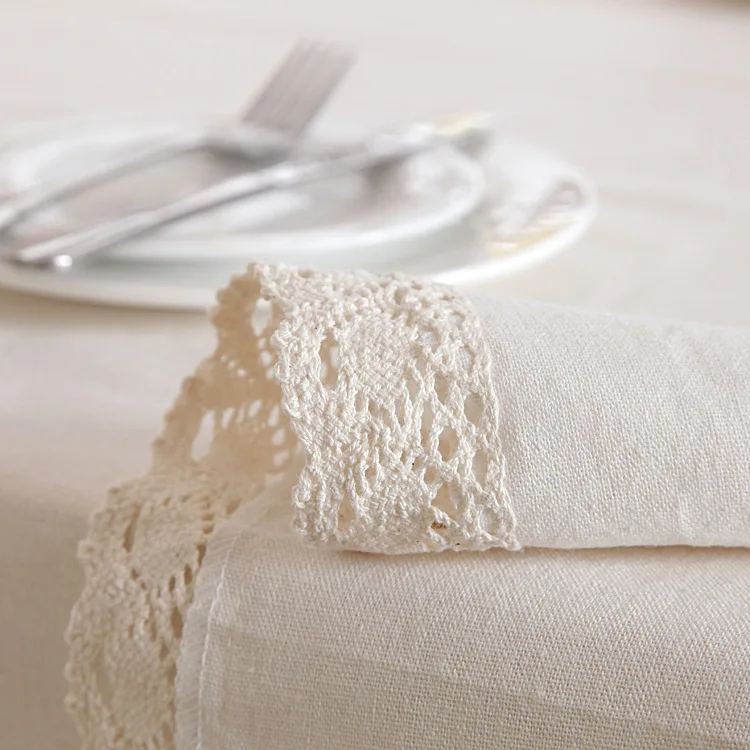 

Christmas Linen Cotton Thicken Solid Tablecloth White Lace Hem Splice Washable Coffee Dinner Table Cloth for Wedding Banquet