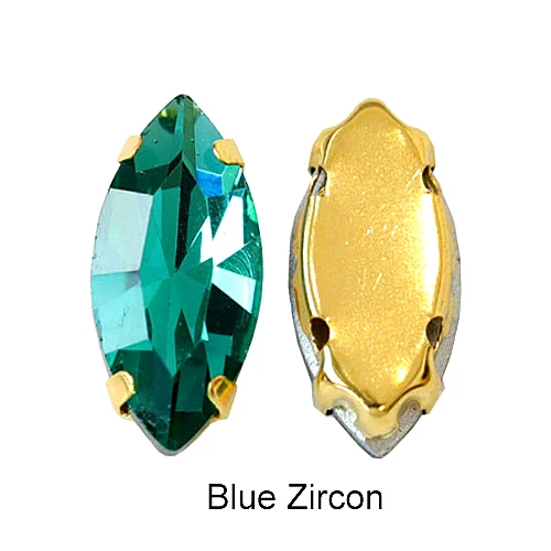 Blue Zircon Конский глаз Разноцветные Хрустальные пришитые Стразы Navette много размеров стразы для шитья с золотыми когтями для свадебного платья E7073 - Цвет: Blue Zircon