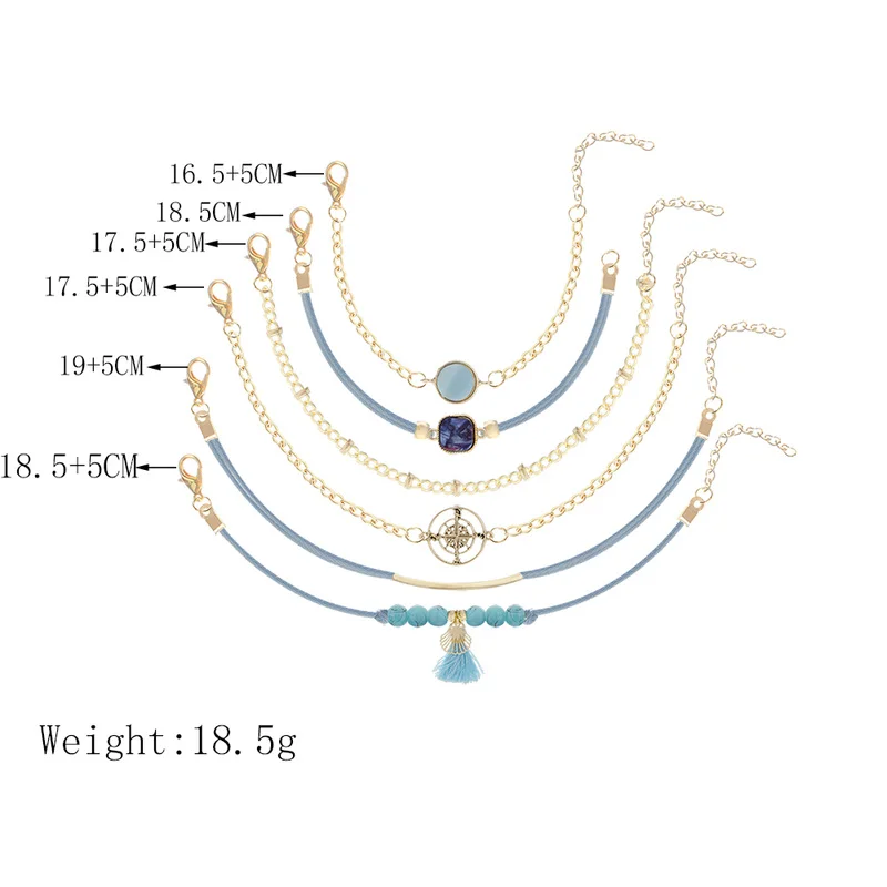 Sindlan 6 шт. синие Бусины из натурального камня Женский Золотой компас браслеты Ocean