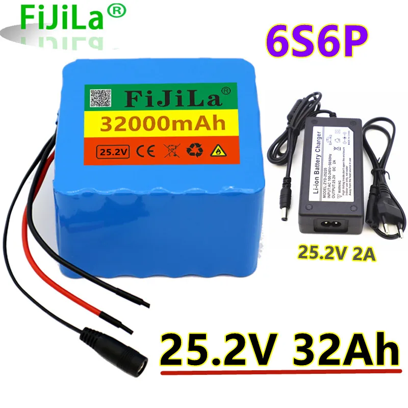 

24V 32000mAh 6s6p 18650 Battery Lithium Battery 25.2v 32000mAh Electric Bicycle Moped Li ion Battery Pack with BMS + 2Acharger