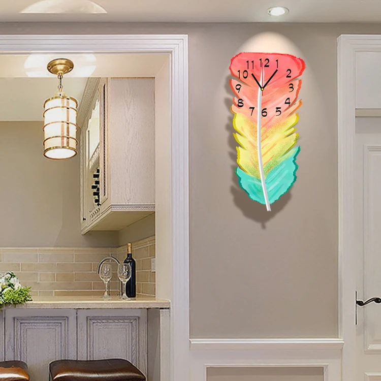 Современные радужные настенные часы большая деревянная гостиная креативное