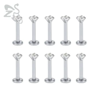 zs 10pcslot round cz crystal stainless steel lip ring 16g labret monore medusa piercings ear tragus helix piercing 681012mm