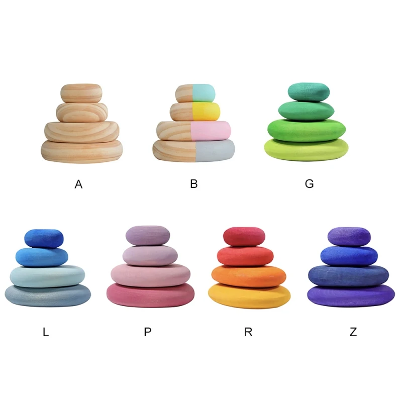 

Stacking Classic Game Pebbles Ellipse Children's Educational Ornaments Wooden Rainbow Blocks Stone Stacking Game