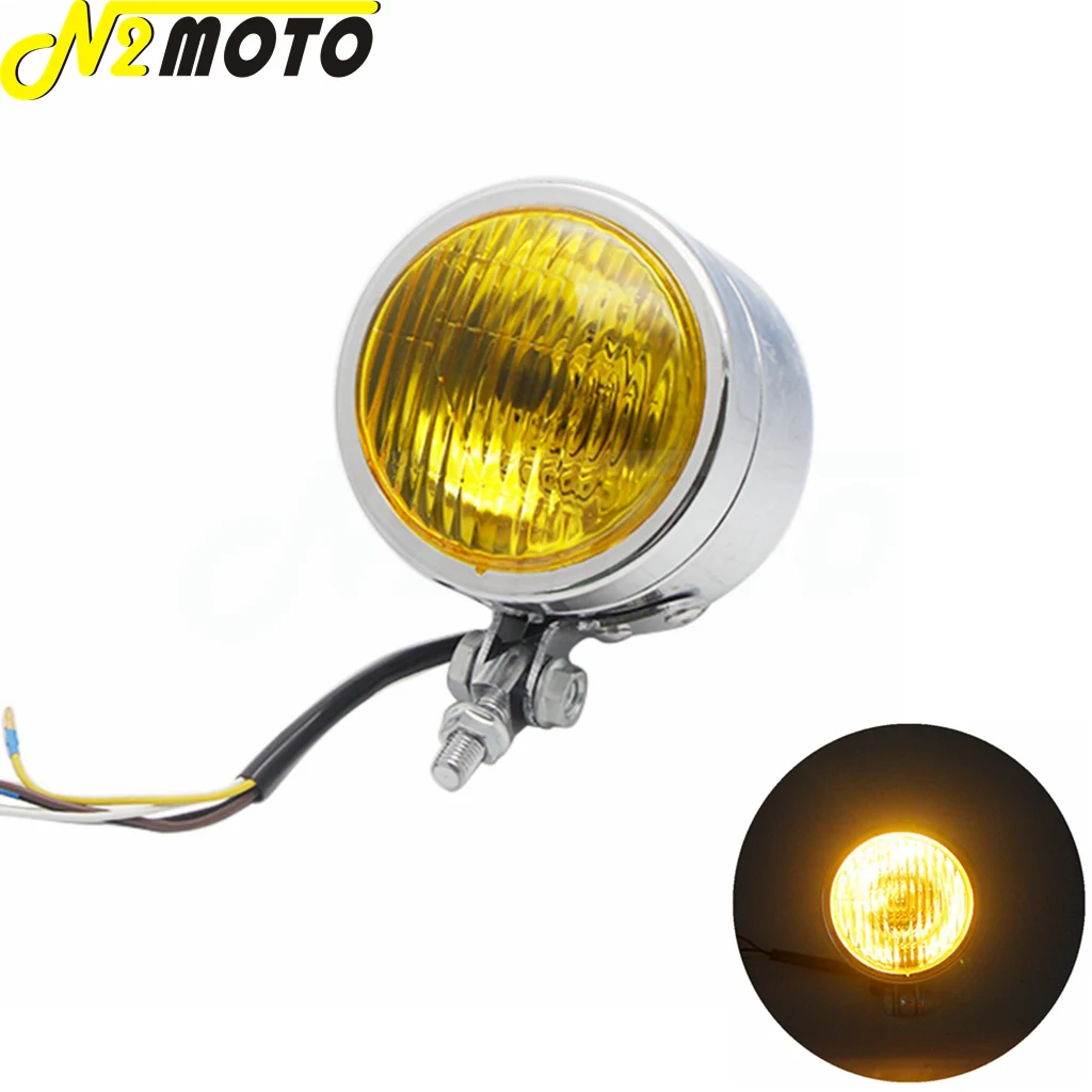 H4 12V мотоциклетные хромированные винтажные янтарные фары для Honda Yamaha Suzuki Kawasaki Chopper