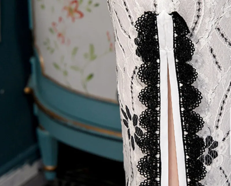 Женские кружевные платья Qipao длиной до колена белая женская традиционная китайская Улучшенная одежда Кружева Цветы Паттеры Qipao молодых девушек