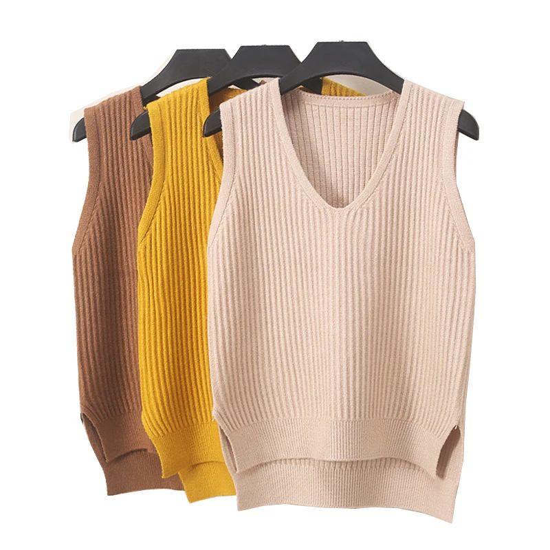 2018 Spring Autumn Vest Women V-neck Slim Sleeveless Knitted Warm Casual Sweater Tops Pullover kz114 | Женская одежда