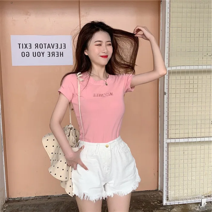 

Summer 2021 new Korean slim round neck short sleeve T-shirt student top women's fashion 1688