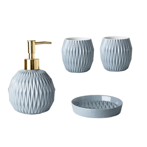 5-piece Set Ceramics Bathroom Accessory Set Washing Tools Bottle Mouthwash Cup Soap Toothbrush Holder Household Articles - Цвет: 4 piece set--blue